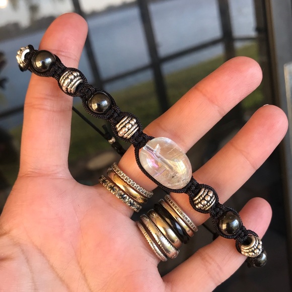Crystal bead bracelet . Aura crystal hematite gemstones adjustable macrame - Picture 4 of 9